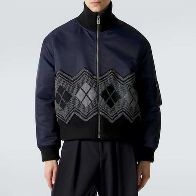 loewe argyle jacquard panel zip bomber jacket